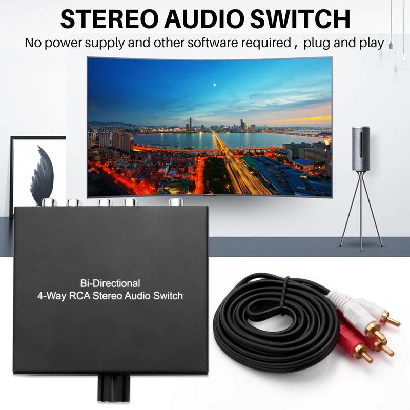 BAAY 4 Way Bi-Directional RCA Stereo Audio Switch 1 In 4 Out Or 4 In 1 Out L/R Jack Sound Channel RCA Audio Switcher Selector