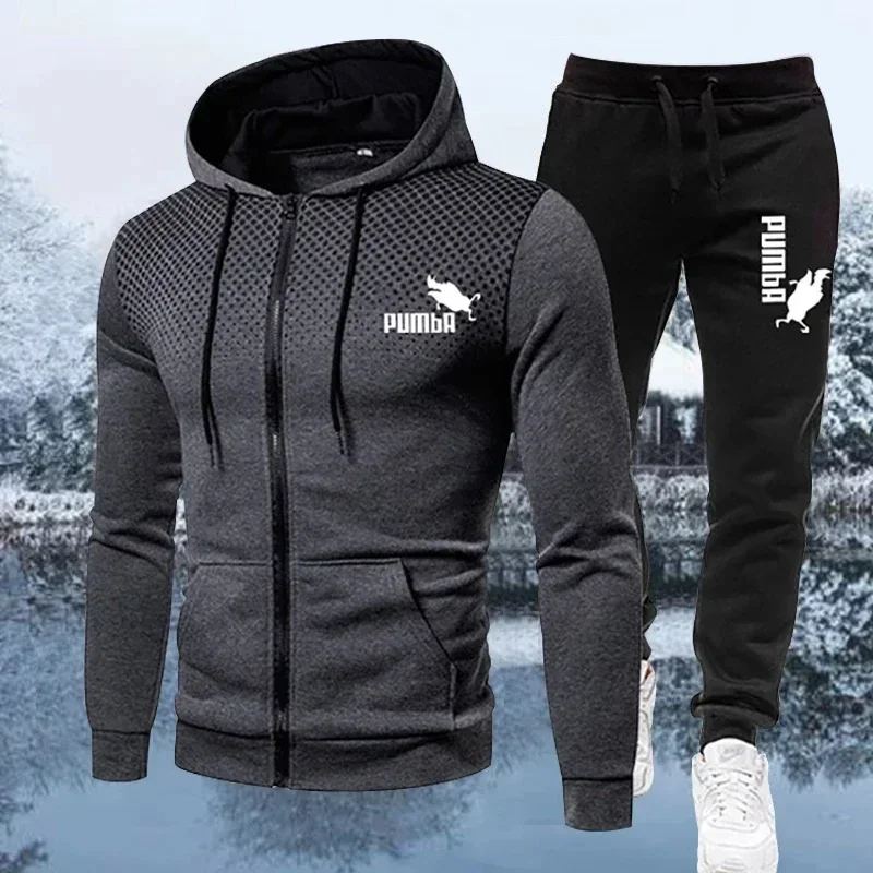 Pumba masculino impresso com capuz esportivo e calças, calças de lã masculinas, roupas esportivas de designer casual, nova marca