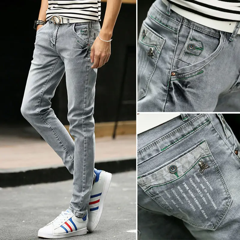 Men's Casual Denim Slim Jeans 2024 Autumn Winter Warm Velvet Button Designer Korean Style Clothes High Quality Streetwear Pants