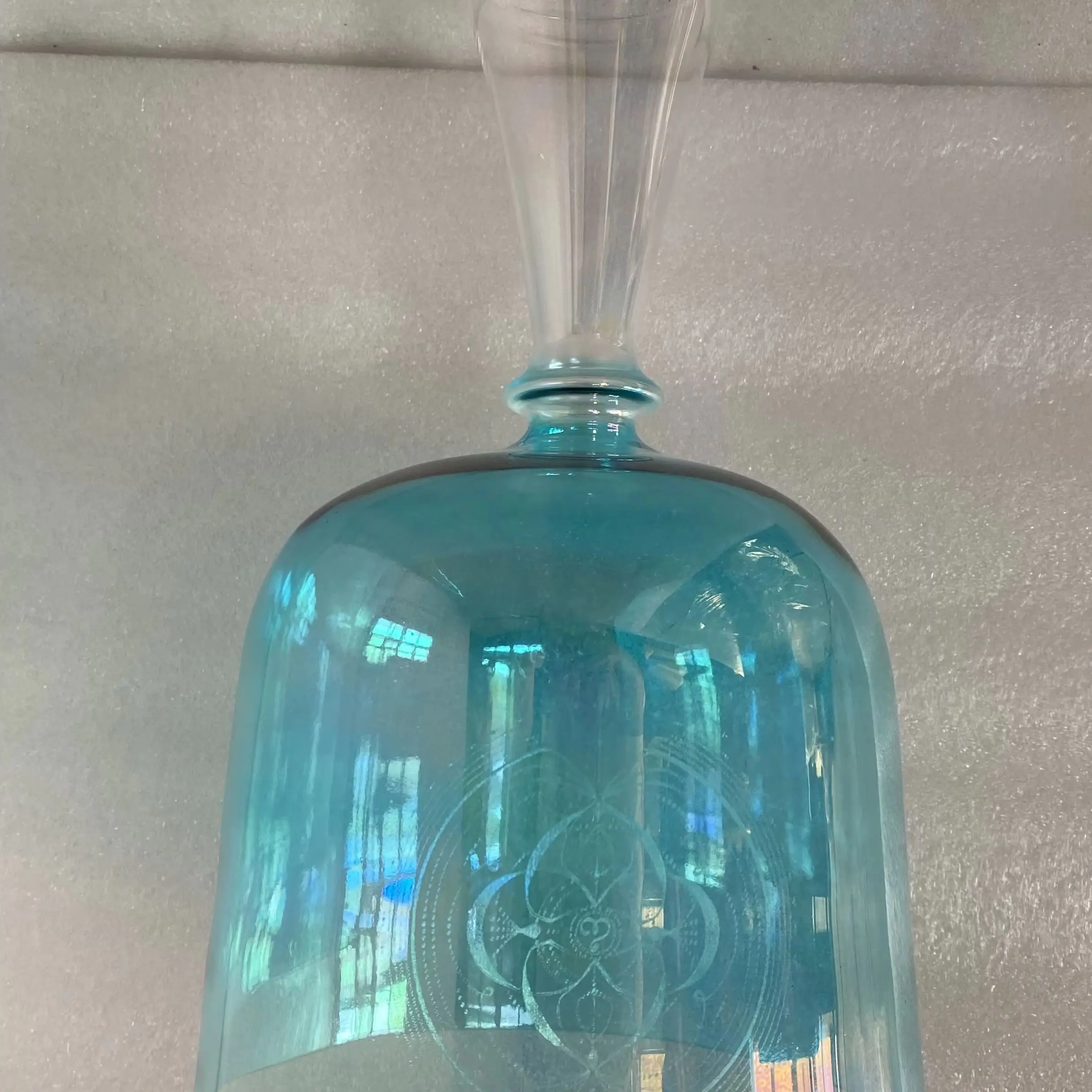 blue cosmic Crystal singing chalice+divine love engraved 432hz perfect 3rd octave A note third eye chakra or A# or G or G# note