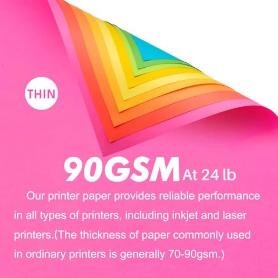 Colored PrintandCopy Paper 8.5x11 Inches, 180 Sheets 9 Colors Pastel A4 Printer Paper 20 lb/90GSM Colored Multipurpose Computer