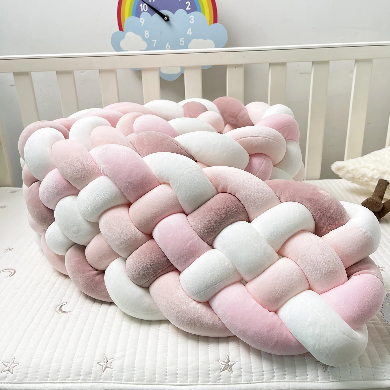 Six-strand Braided Crib Anti-collision Bed Surround Newborns Bumper Circumference Protector 2M Baby Bed Bumper Long Knotted 2M