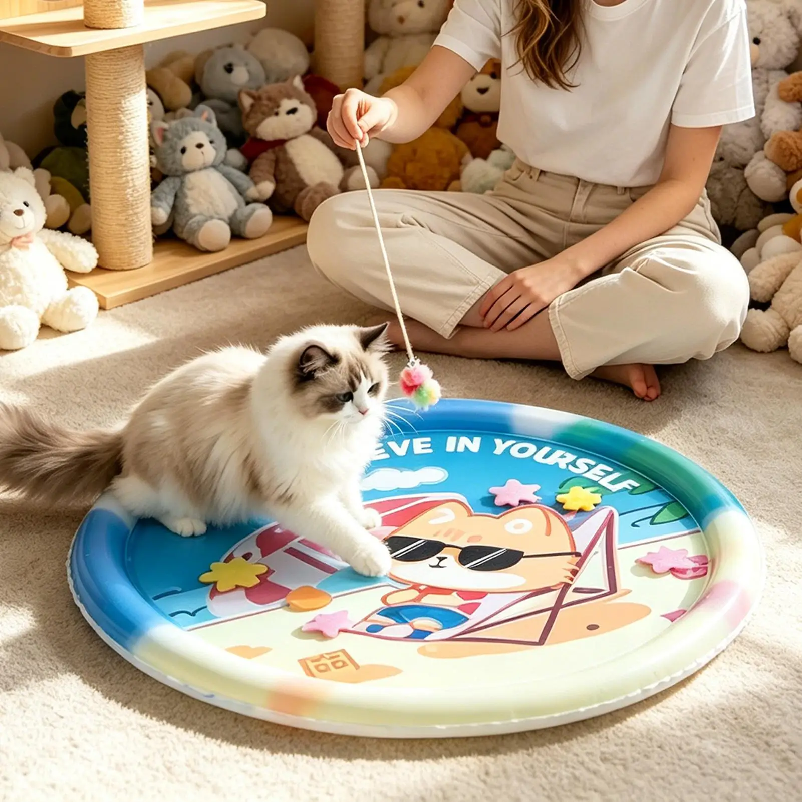

Cat Water Mat Inflatable Anti-Scratch Leak Proof PVC Pad Cat Water Sensory Mat For Indoor Balcony Patio Car Trip Summer Puppies