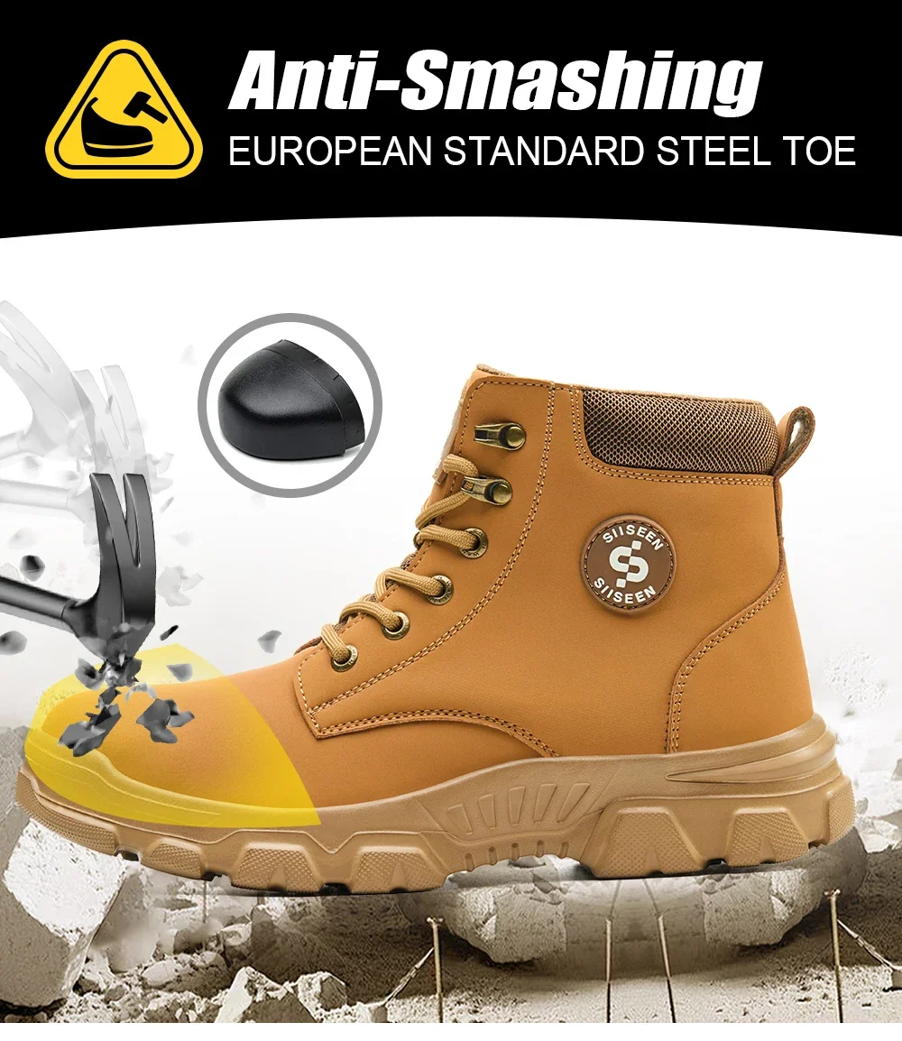 Men Winter Work Safety Boots Lightweight Steel Toe Work Shoes Men Waterproof Warm Security Protection Safety Shoes