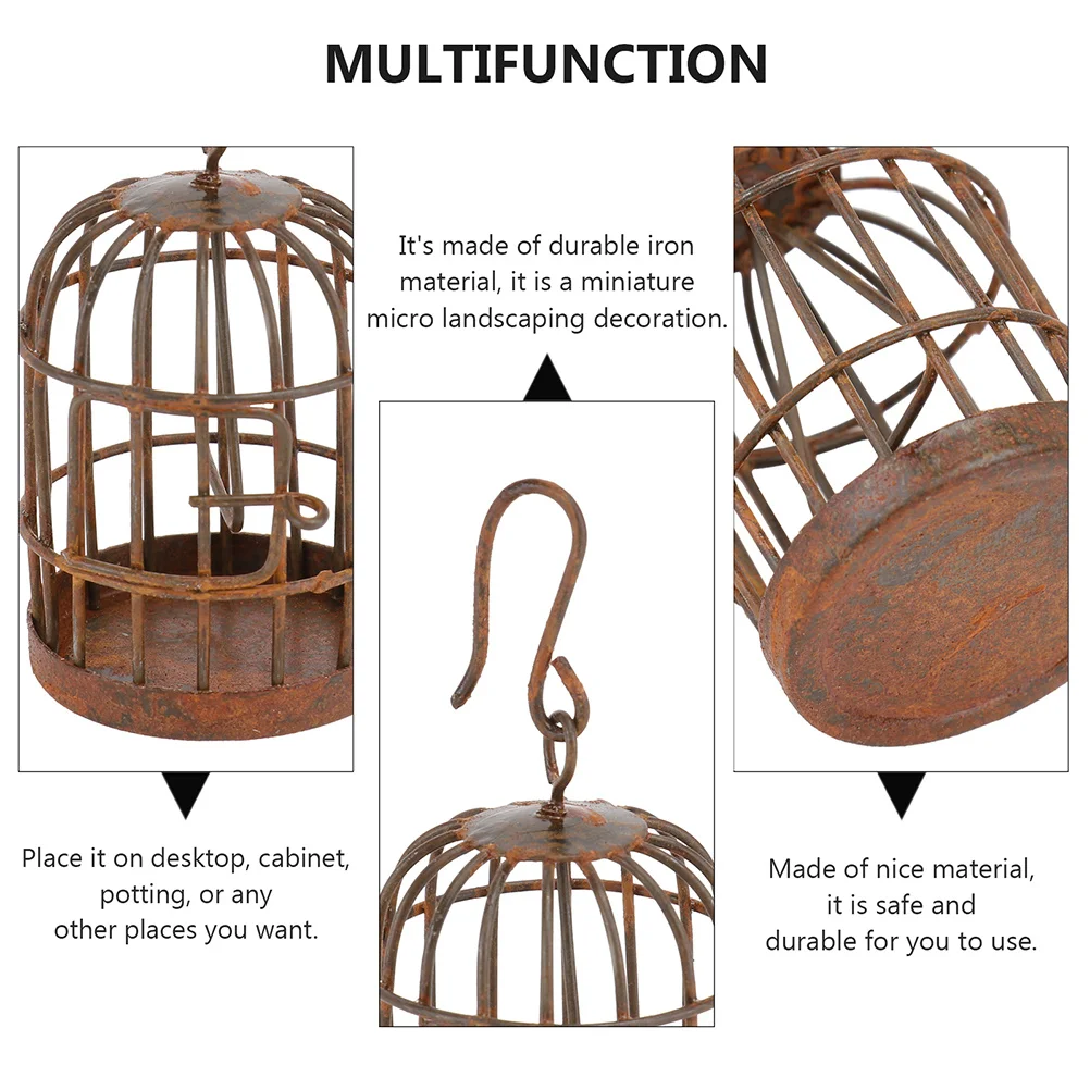 

3Pcs Mini Bird Cage Retro Iron Small Hanging Decoration Miniature Scene Landscape Accessory Mini Bird Cage