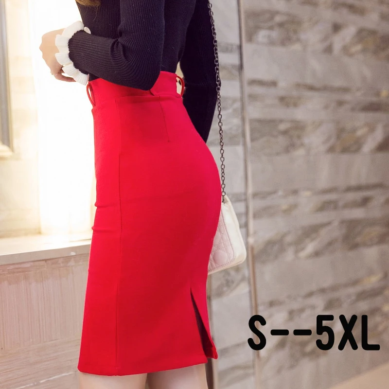 Korean version High Waist After The Split One Step Skirt Slim OL Professional Elastic Package Hip Skirt S-5XL