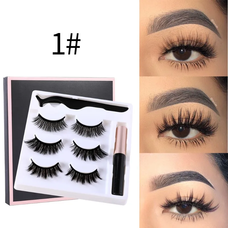 3 Pairs Magnetic Eyelashes Eyeliner Tweezers Set Natural No Glue Need Thick and Slender False Lashes Lasting EyelashMakeup Tools