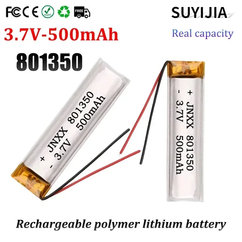 New 3.7V Polymer Lithium Battery Real Capacity  801350 500mAh Suitable for Small Fan Electric Toothbrush Bluetooth Headset GPS