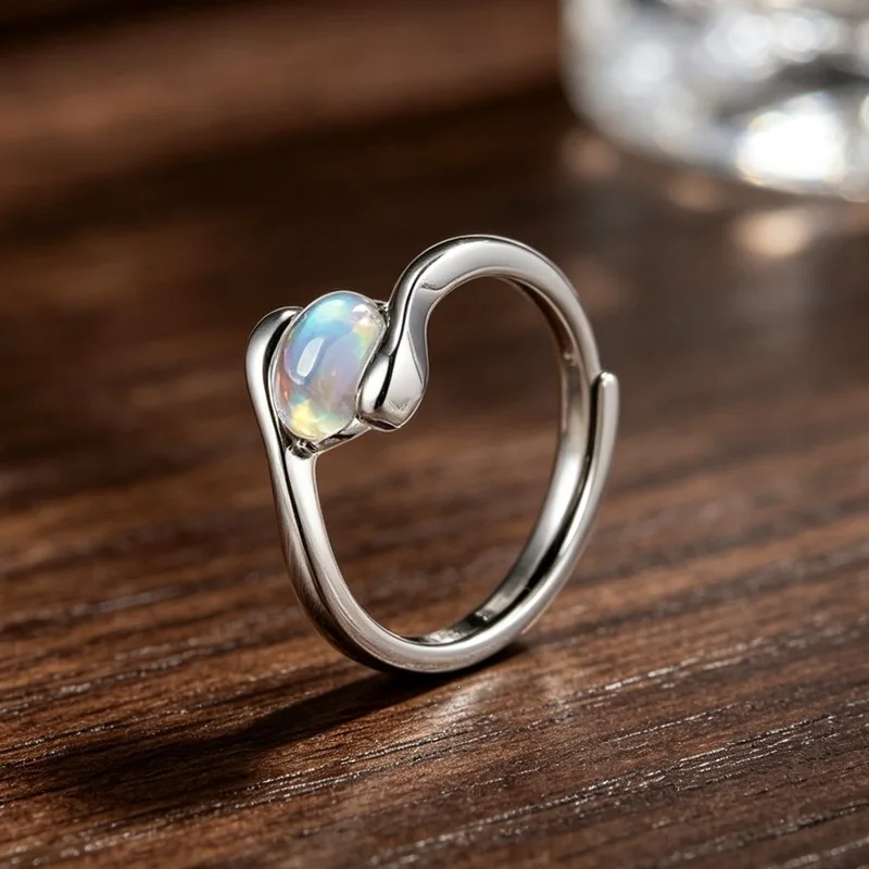 GANPUP Luxus-Mondstein Verstellbare Fingerringe für Damen, Modischer Silberfarbener Ring, Schmuckgeschenk für Partys – Detail 3