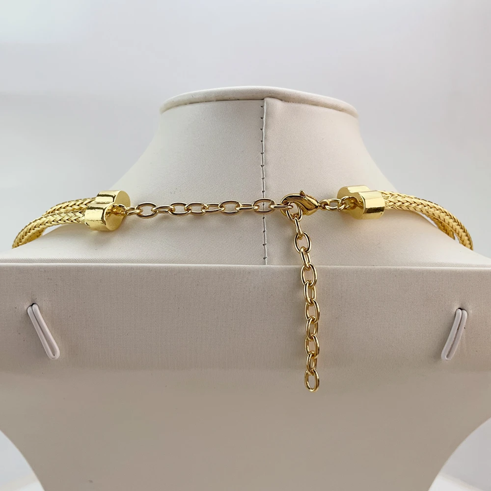 EMMA مجموعات مجوهرات فاخرة برازيلية للنساء دبي مطلية بالذهب الأفريقي اليدوية الزفاف مجموعة الزفاف قلادة جريئة FHK21000