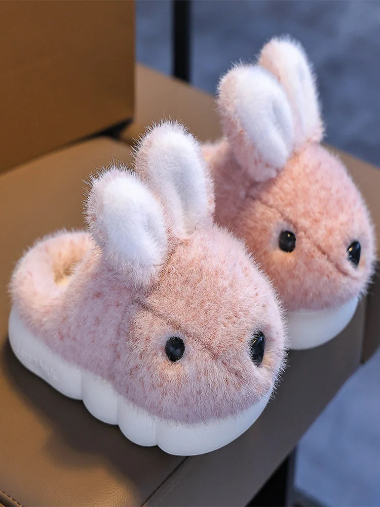 Chinelos peludos de inverno para meninos e meninas chinelos quentes de algodão de coelho peludo