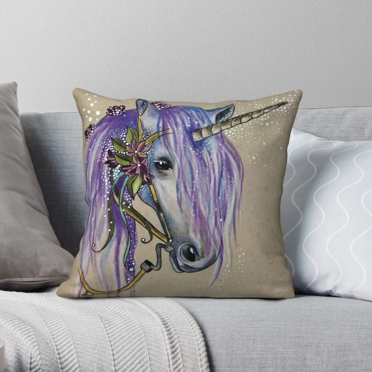 The Magical Faery Unicorn Pillowcase Polyester Linen Velvet Creative Zip Decorative Throw Pillow Case Sofa Seater Cushion Cover