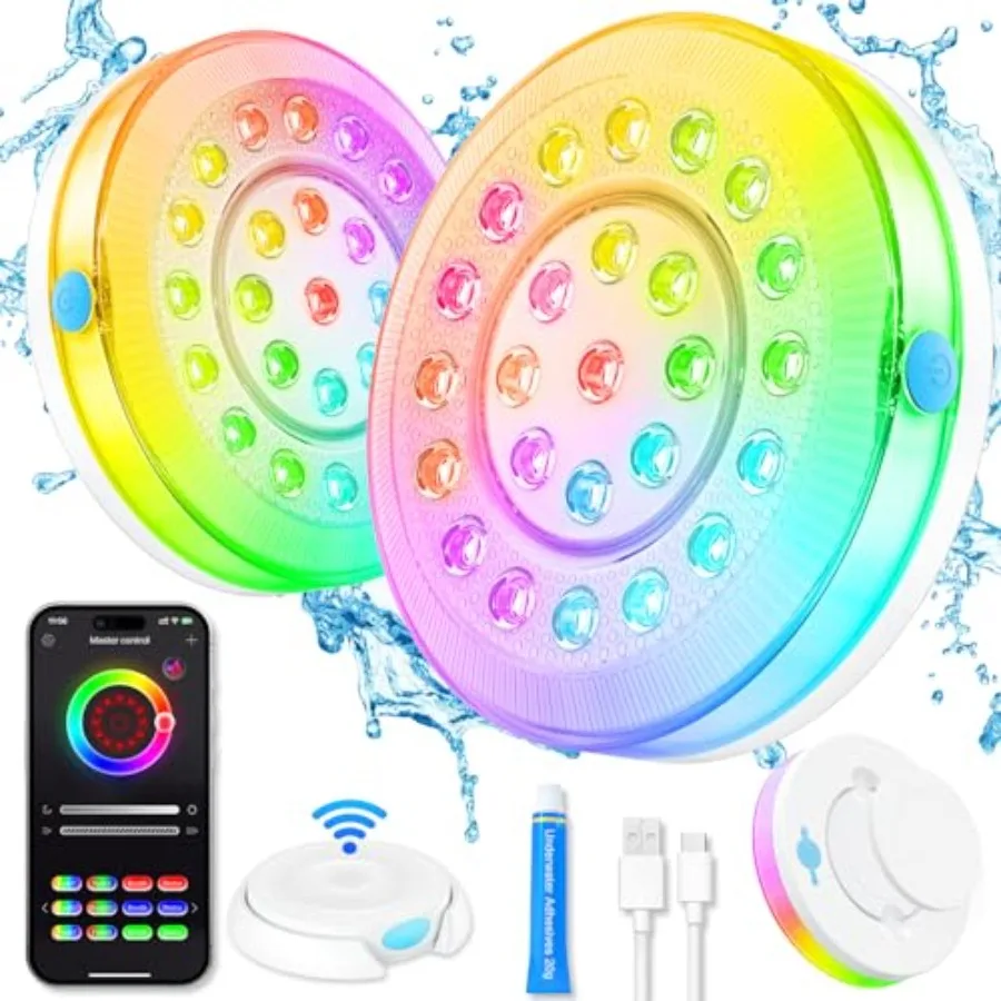 Rechargeable Submersible Pool Lights - Waterproof Underwater Pool Lights Charging Battery Operated Remote Controlled 16 Color C