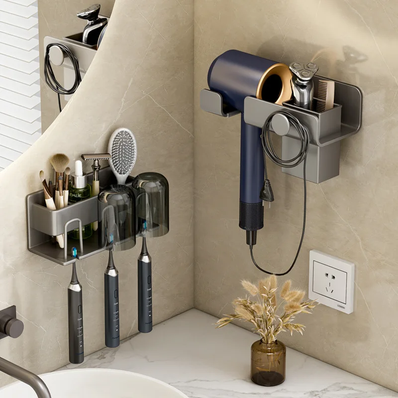 Hairdryer Rack Put Dyson Shelf Free Punching Bathroom Wall-mounted Storage Hair Dryer Bracket Hanger Bathroom Shelves