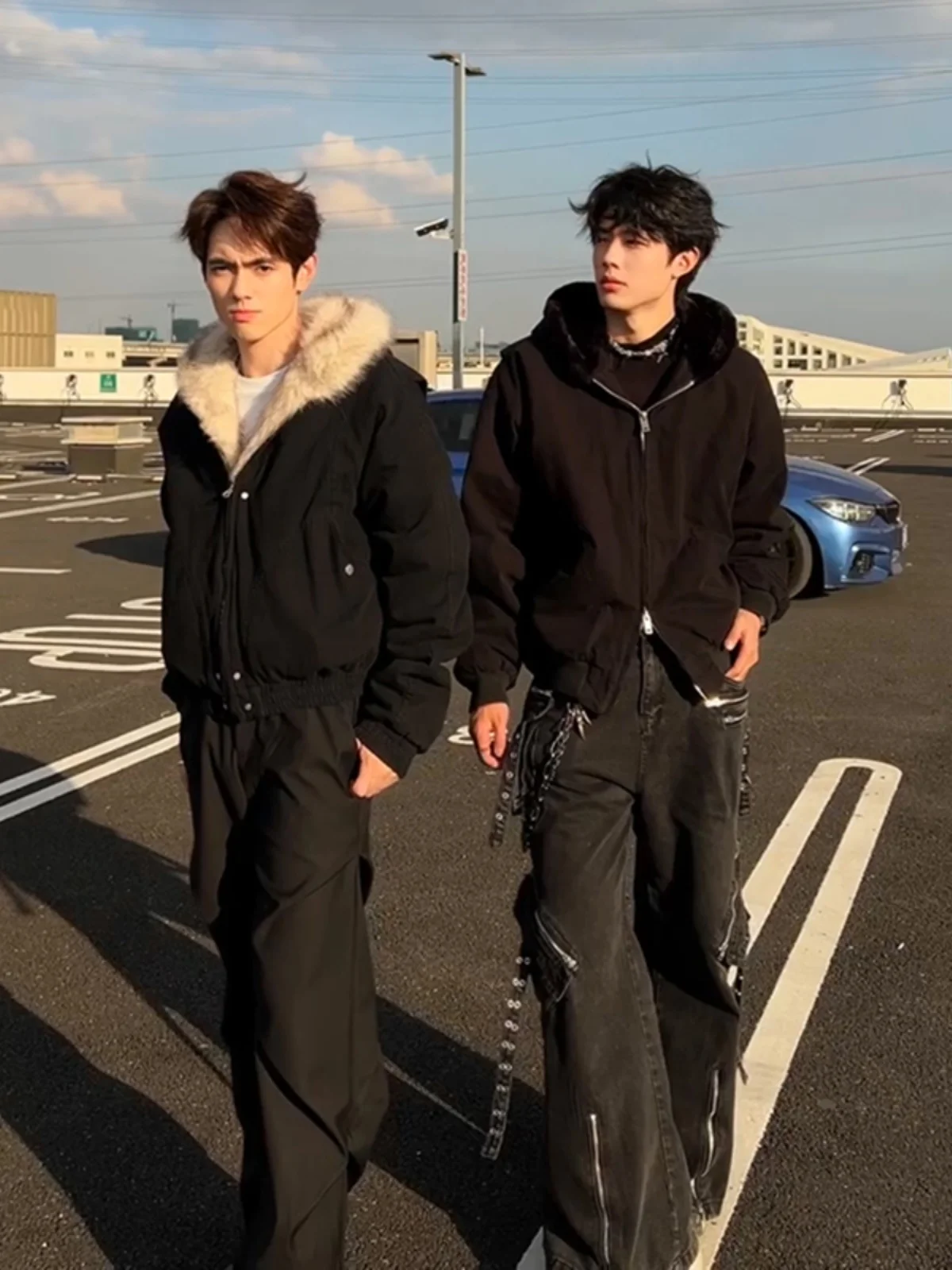 

Thiened Fce Lined Waed Canvas Jaet Men's Winter Workwear Cotton Coat Cleanfit Sle Hooded Zipper Closure Long Sve