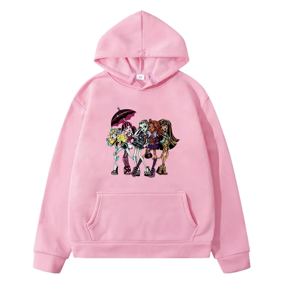 Monster High Ghouls Hoodie Cartoon Pattern Sweatshirt Girl Kawaii Casual Children\'s Clothing Unisex Top