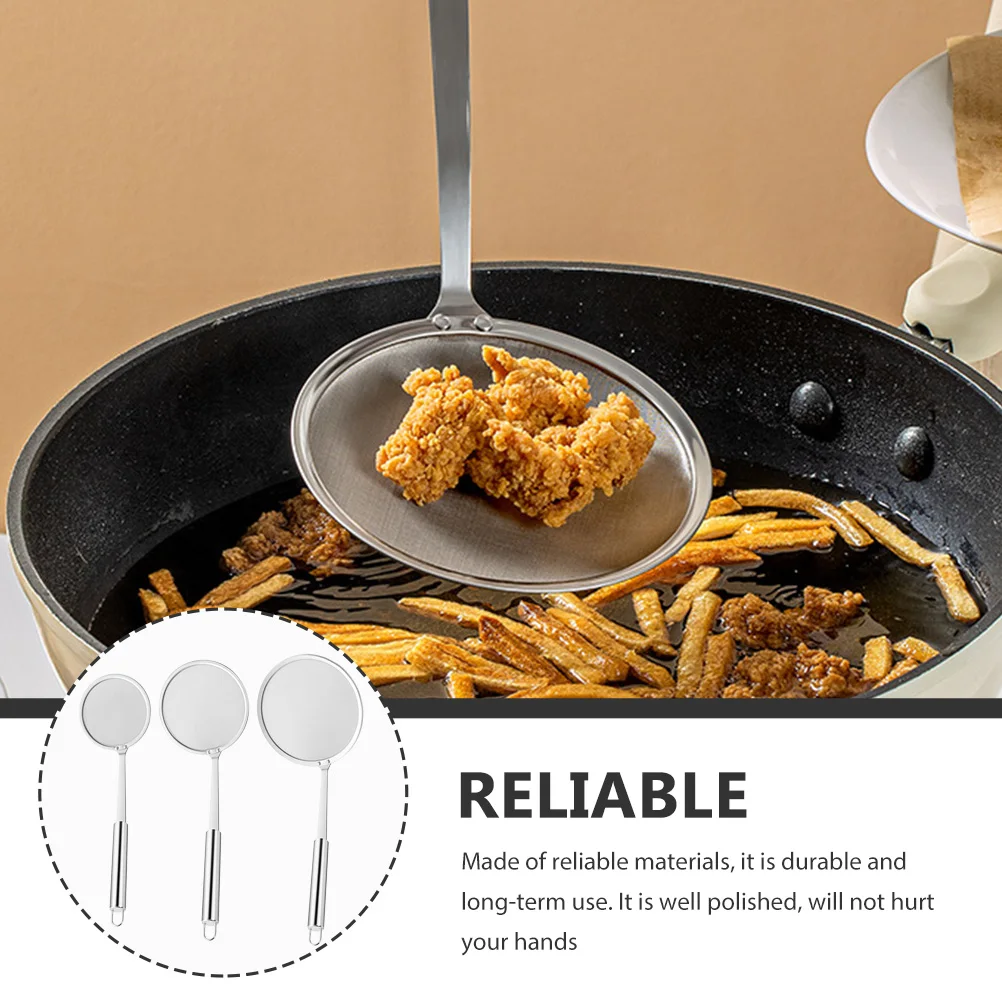 

3pcs Fine Mesh Skimmer Spoon Stainless Steel Soup Strainer Ladle For Grease Separator Cooking Spider Fat Skimmer Tool Kitchen