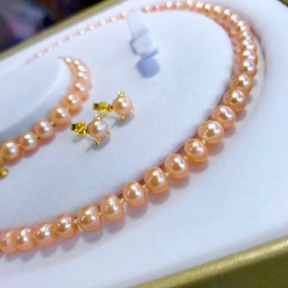 

Лидер продаж ожерелье AAAA7-8 мм натуральный круглый жемчуг Южного моря ожерелье 18 дюймов + браслет 7,5-8 дюймов комплект серег 925s