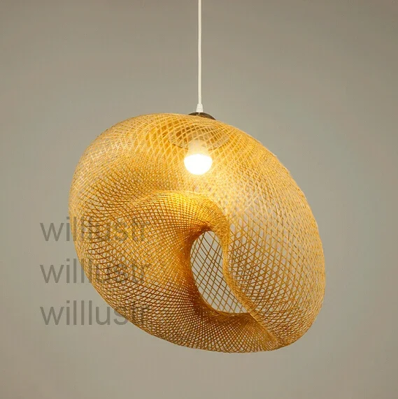 Irregular Bamboo Pendant Lamp Wood Bicorne Ceiling Chandelier for Hotel Restaurant Hanging Suspension Lighting Unique Decor