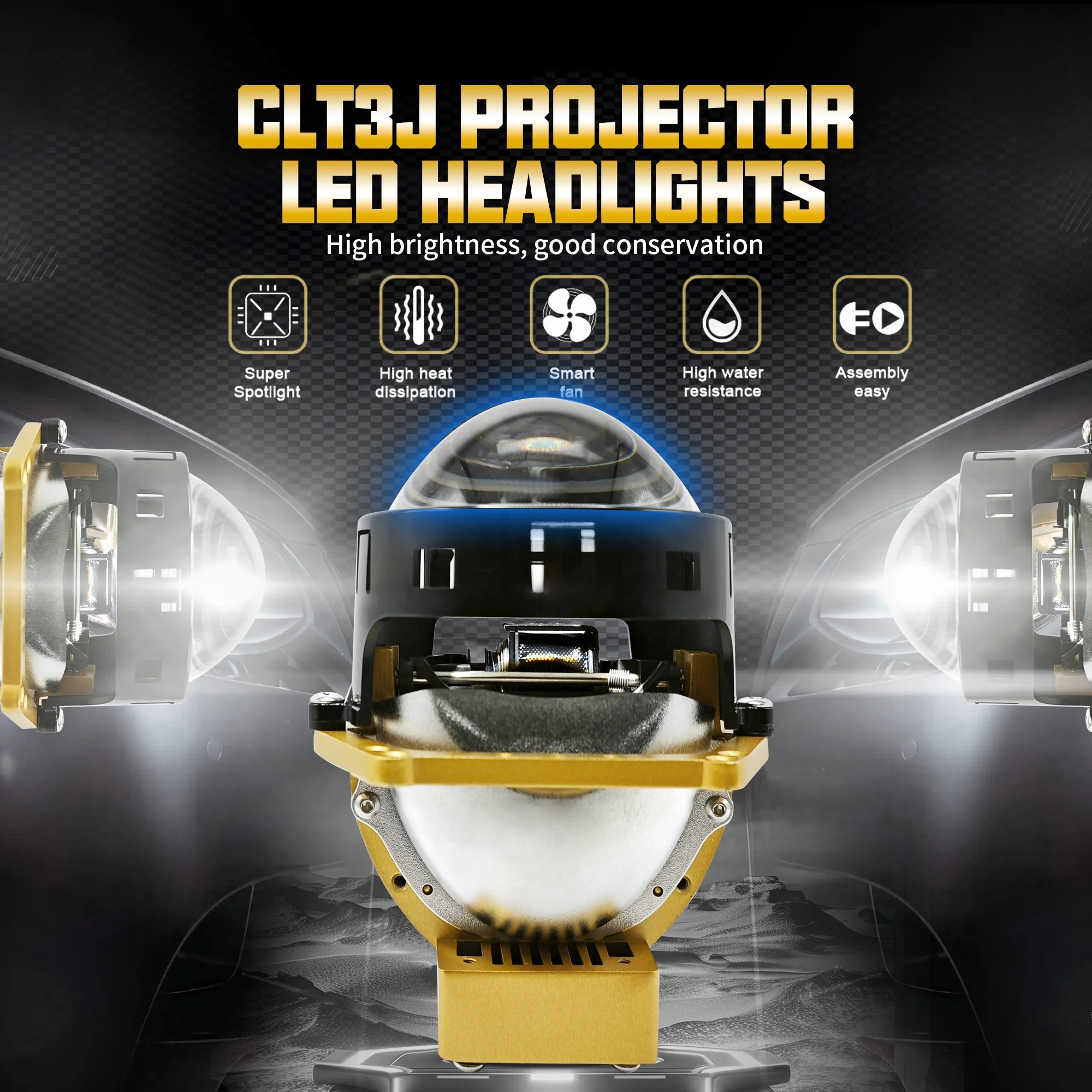 New product launch: 3.0-inch 145W ultra-bright yellow laser high and low beam dual LED projection lens light modified with IP68