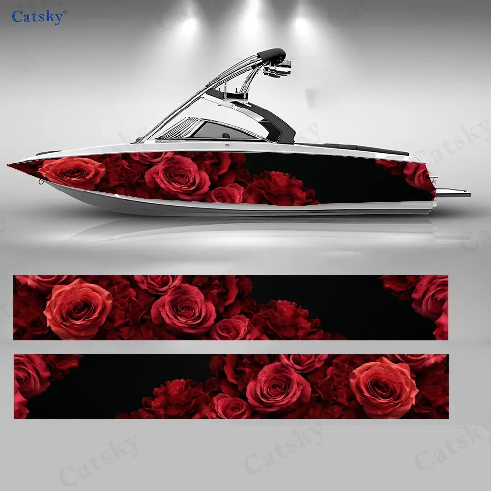 2Pcs Rose Dark Realm Boat Stickers, PVC Waterproof Durable Vinyl Wrap Decals for Fishing Boats, Durable and Stylish Design
