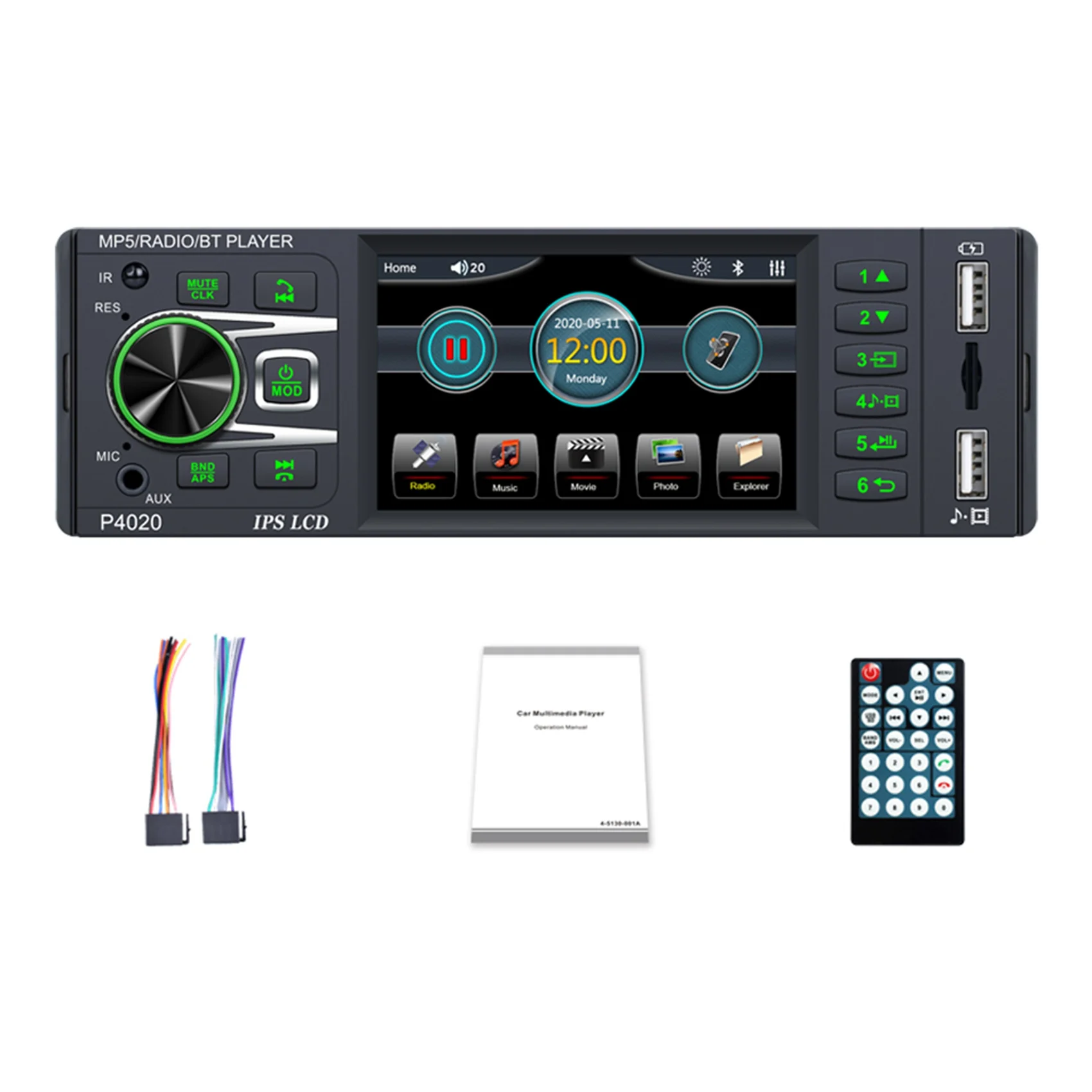 1 DIN Car Radio Multimedia Video Player Single 1 DIN Auto Stereo Aux TF USB Head Unit with IPS Touchscreen