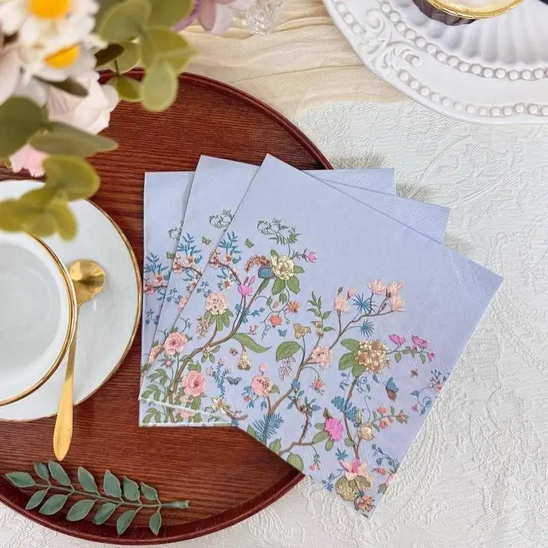 20Pcs Food Safe Vintage Wildflower Disposable Paper Napkins Soft Floral Print Napkins for Wedding Birthday Cocktail Party Suppl