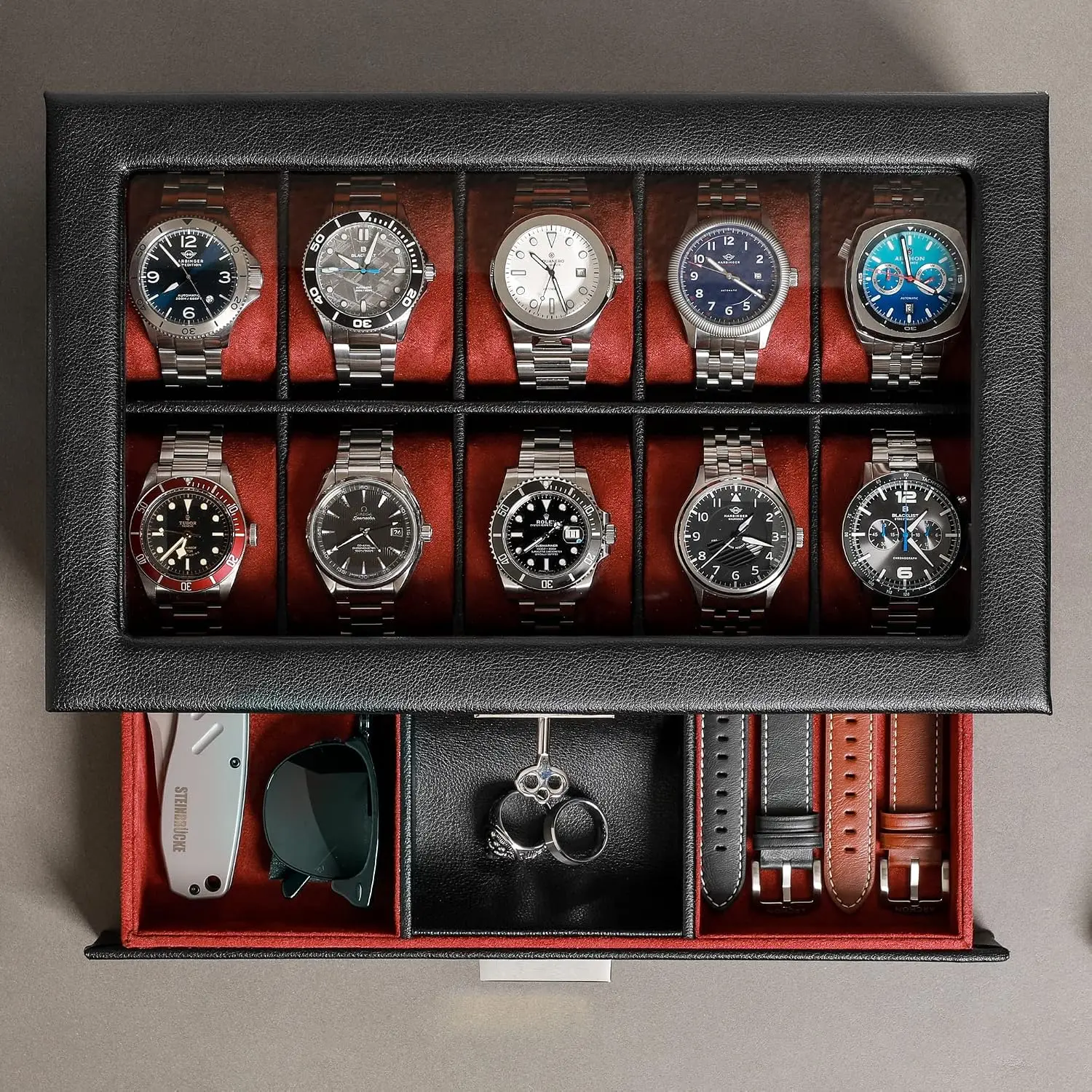 10-Slot Watch Box in Leather w - огляд і ціна Luxury Watch Display Case