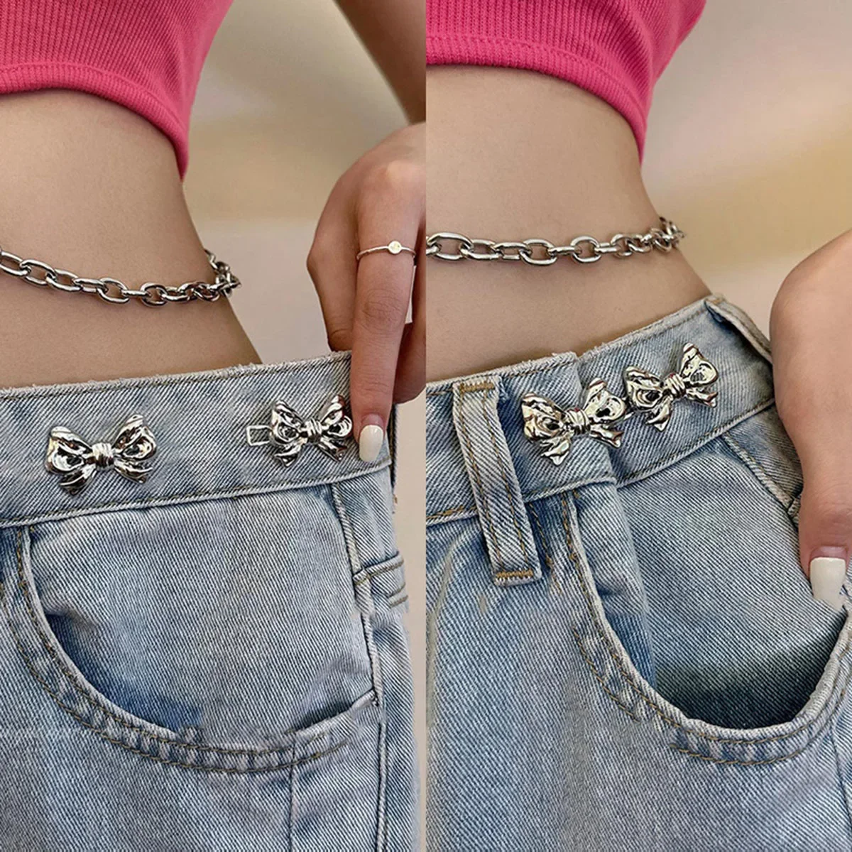 Bowknot Button Adjuster for Pants and Skirts Waist Tightener Adjustable Waist Buckle for Jeans No Sewing Required image 2