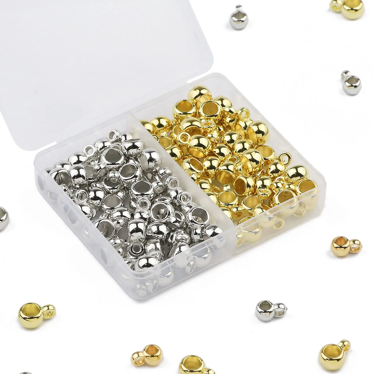 

100Pcs 6/8MM Box CCB Single Ring Pendant Loose Beads Gold/Silver Plated For DIY Bracelet Necklace Jewelry Making Accessories