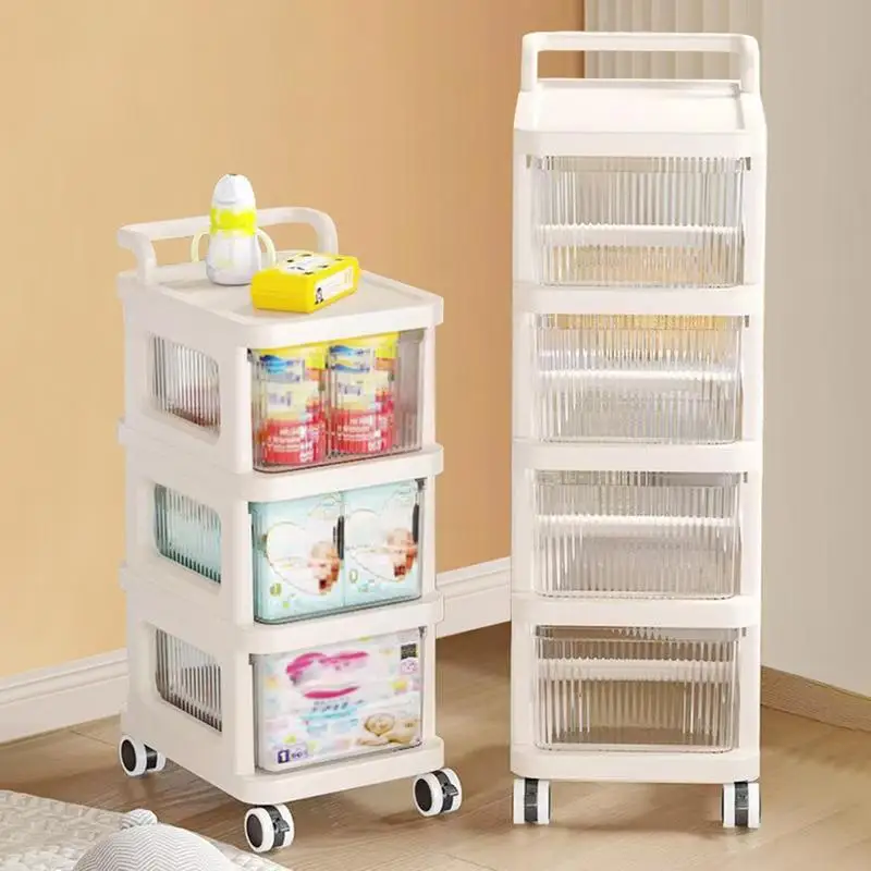 2/3/4/5 Tier Trolley Organizer with Wheels Gap Storage Rack Cart Mobile Plastic Storage Racks Bookshelf Kitchen Bedroom Organize