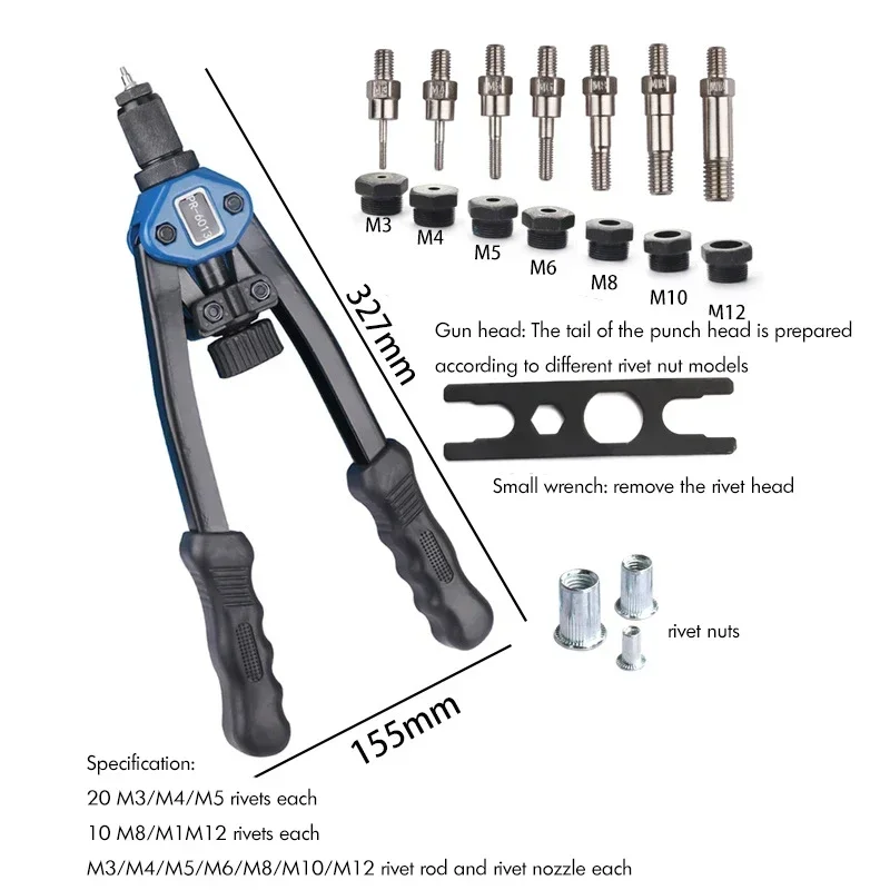 Imagem -02 - Rebitador Manual Rosca Rivet Nut Kit Máquina de Alicadores m3 m4 m5 m6 m8 M10 M12 110 Pcs 330 Pcs