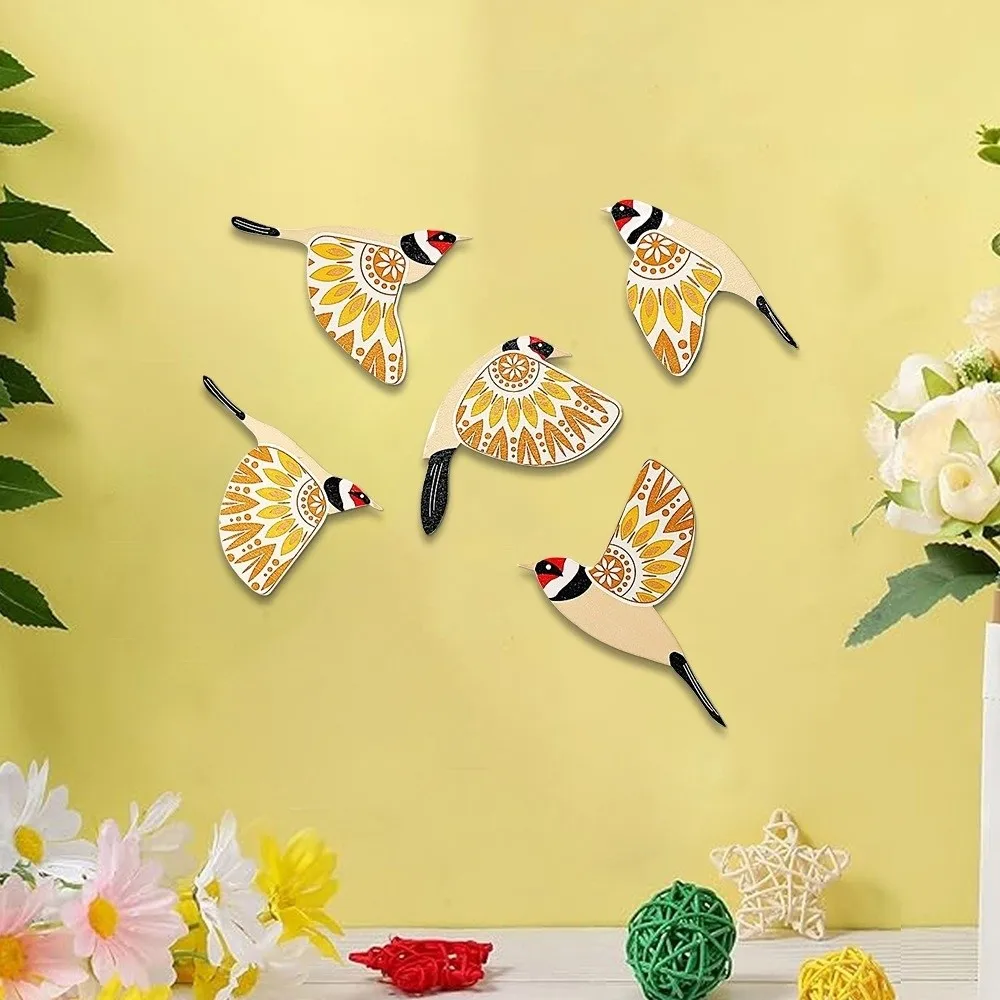 5pcs Creative Wall Hanging Bird Wall Decor Indoor Outdoor Gift Wood Flying Birds Home Decor Wooden Bird Wall Art Home