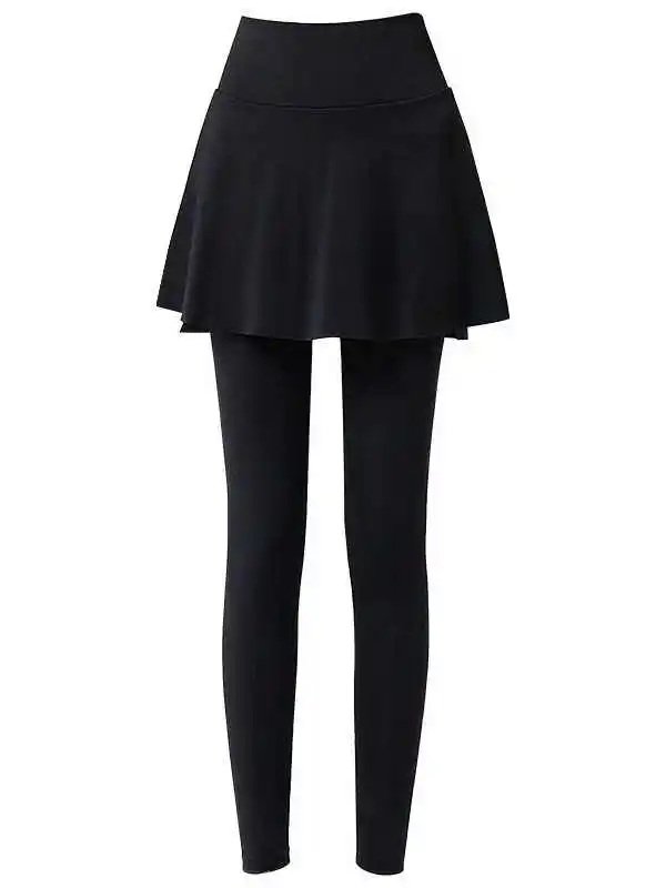 ハイウエストヨガパンツ女性のランニングフィットネスシャークスキンパンツ春秋アウターフェイクツーピーススカートパンツ