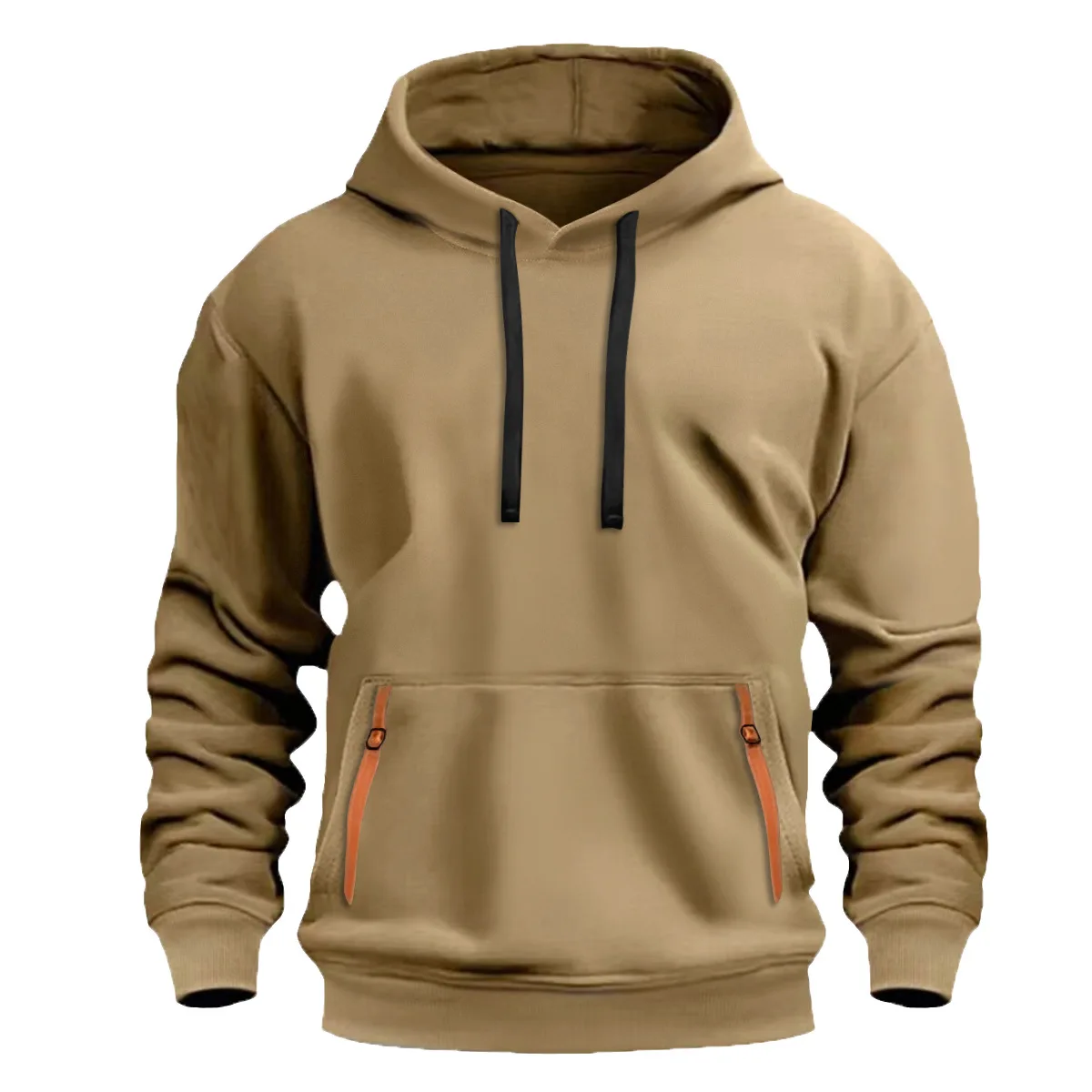 New autumn and winter men's fleece hoodie fashionable solid color sporty and casual loose fitting hoodie casual jacket