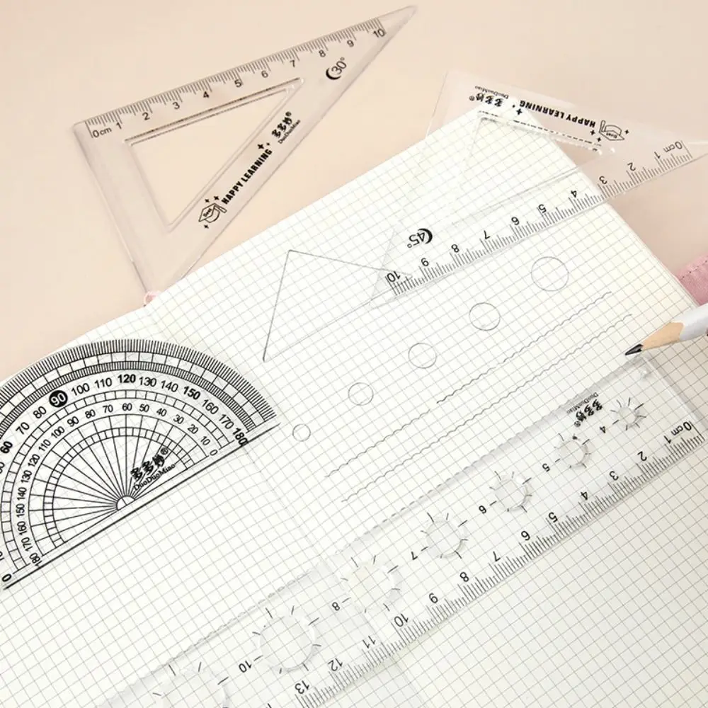 4Pcs Cartoon Cute Capybara Ruler Set Angle Ruler Protractor Triangle Ruler Multifunctional Measuring Tools Set School Supplies