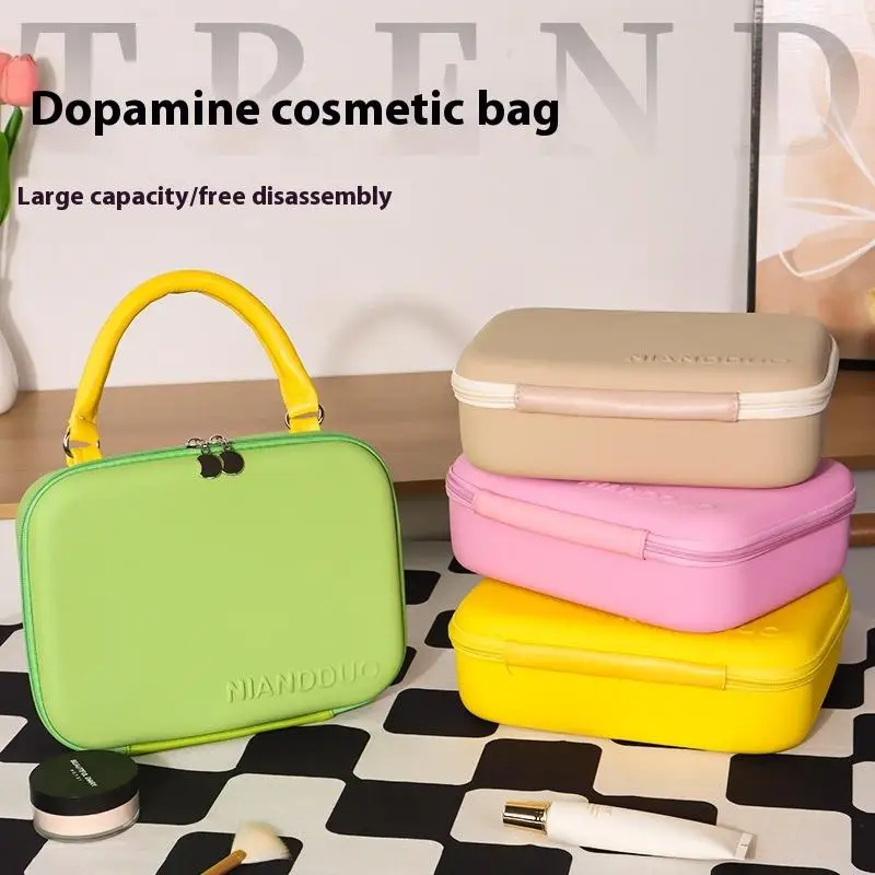 

1Pc Dopamine Color EVA Cosmetic Bag Divided Adjustable Storage Box Large Capacity Handheld Makeup Bag Portable Wash Case