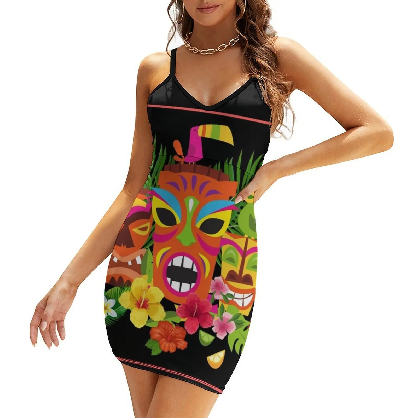 

Tiki Heads And Toucans Sling Dress womens clothing party dresses woman clothes for woman