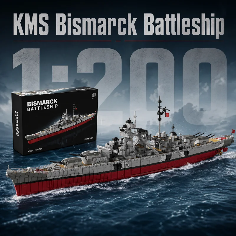 Image of 1:200 Klemmbausteine Militär KMS Bismarck Schlachtschiff Bausteine Set Marine Kriegsschiff Schlachtboot Montage-Modellbausatz für Erwachsene DIY Geschenk 6956 Teile