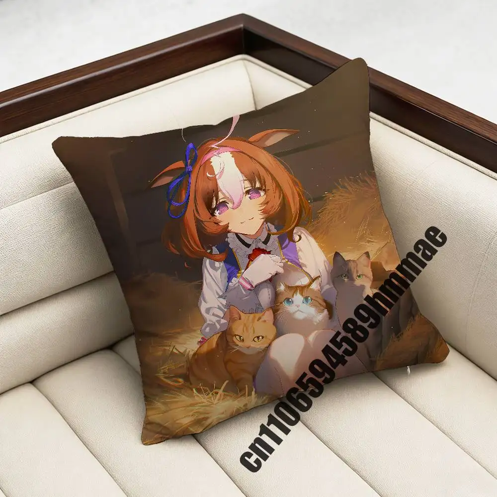 For 30x30cm 45x45cm 50x50cm Square Office U-Umamusume Pretty Derby Oguri Cap Cat Throw Pillow Case Sham Cushion Cover