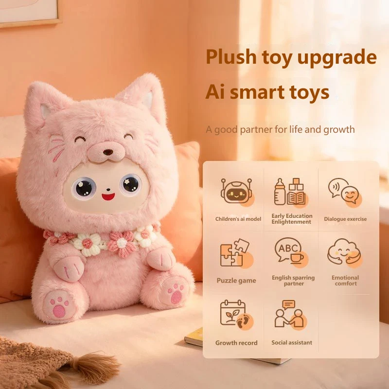 AI Smart Talking Plush Toy   WiFi Voice Interaction Chatbot Dynamic LED expression eyes Puzzle companion plush toy