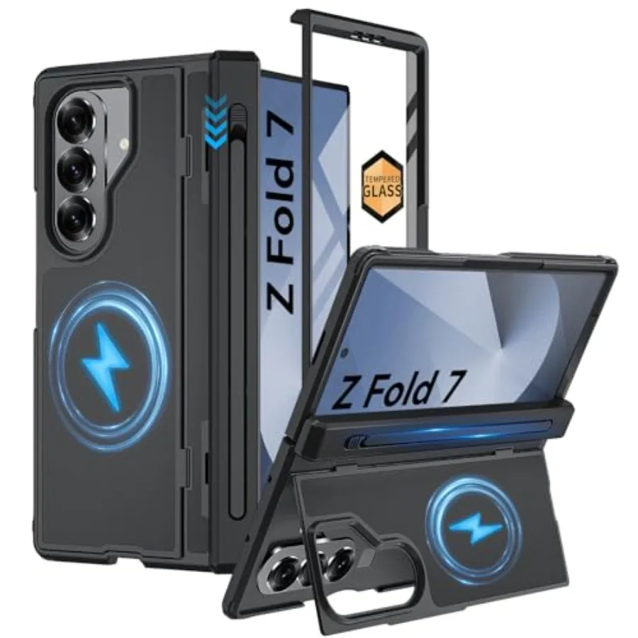 

Магнитный чехол для Samsung Galaxy Z Fold 7 с поддержкой MagSafe, тонкий, с держателем для S Pen, невидимой подставкой и защитой шарнира