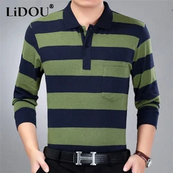 Spring Autumn Stripe Casual Fashion Polo Shirts Men Long Sleeve Loose Casual Tops All Match Pullover Korean Tees Male Clothes