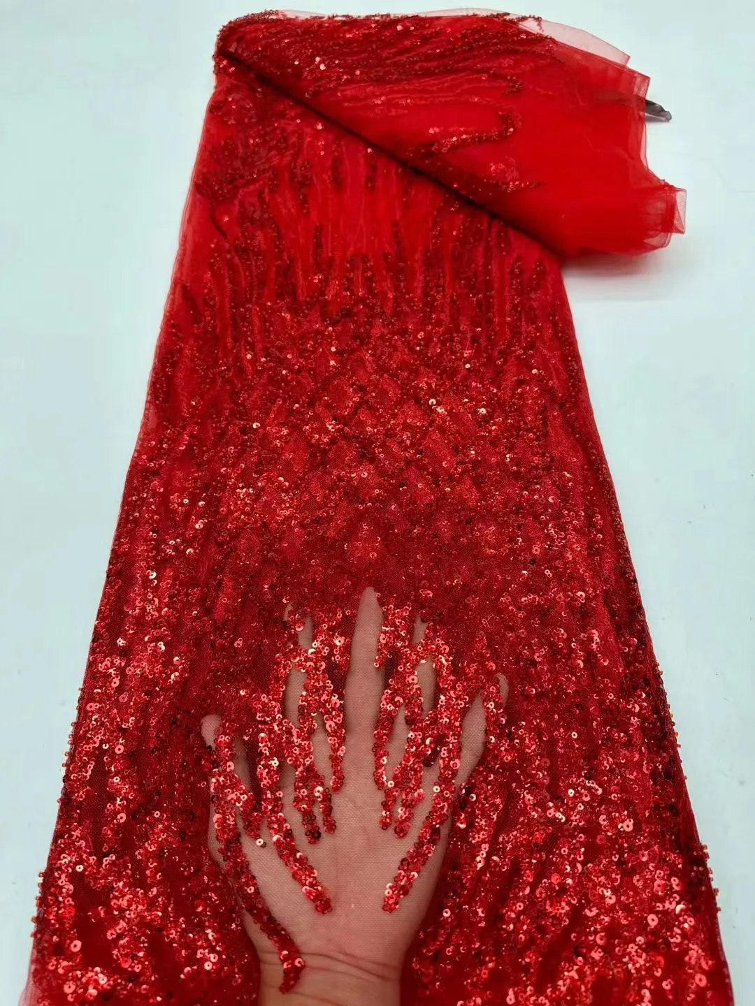 

Red Luxury Evening Dresses 2023 High Quality Embroidery French African Sequins Beads Groom Lace Fabric Nigeiran For Sewing