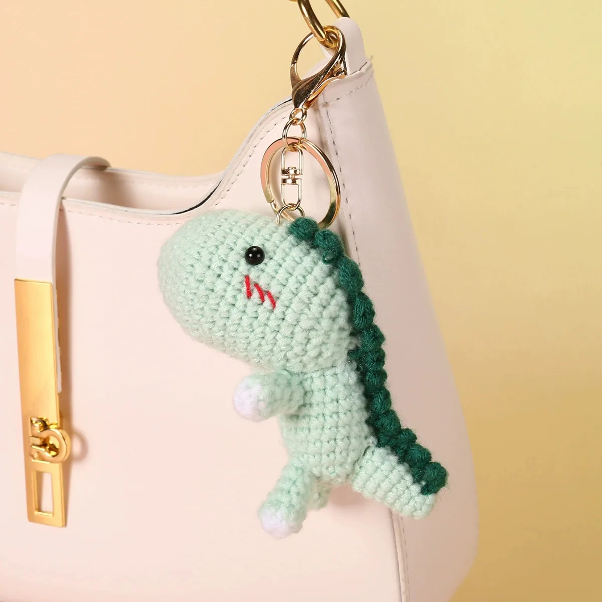 Cute Dinosaur Crochet Keychain Handmaking Crochet Keyrings Wholesale Knitted Cartoon Animal Doll Keychain For Gifts Wholesale