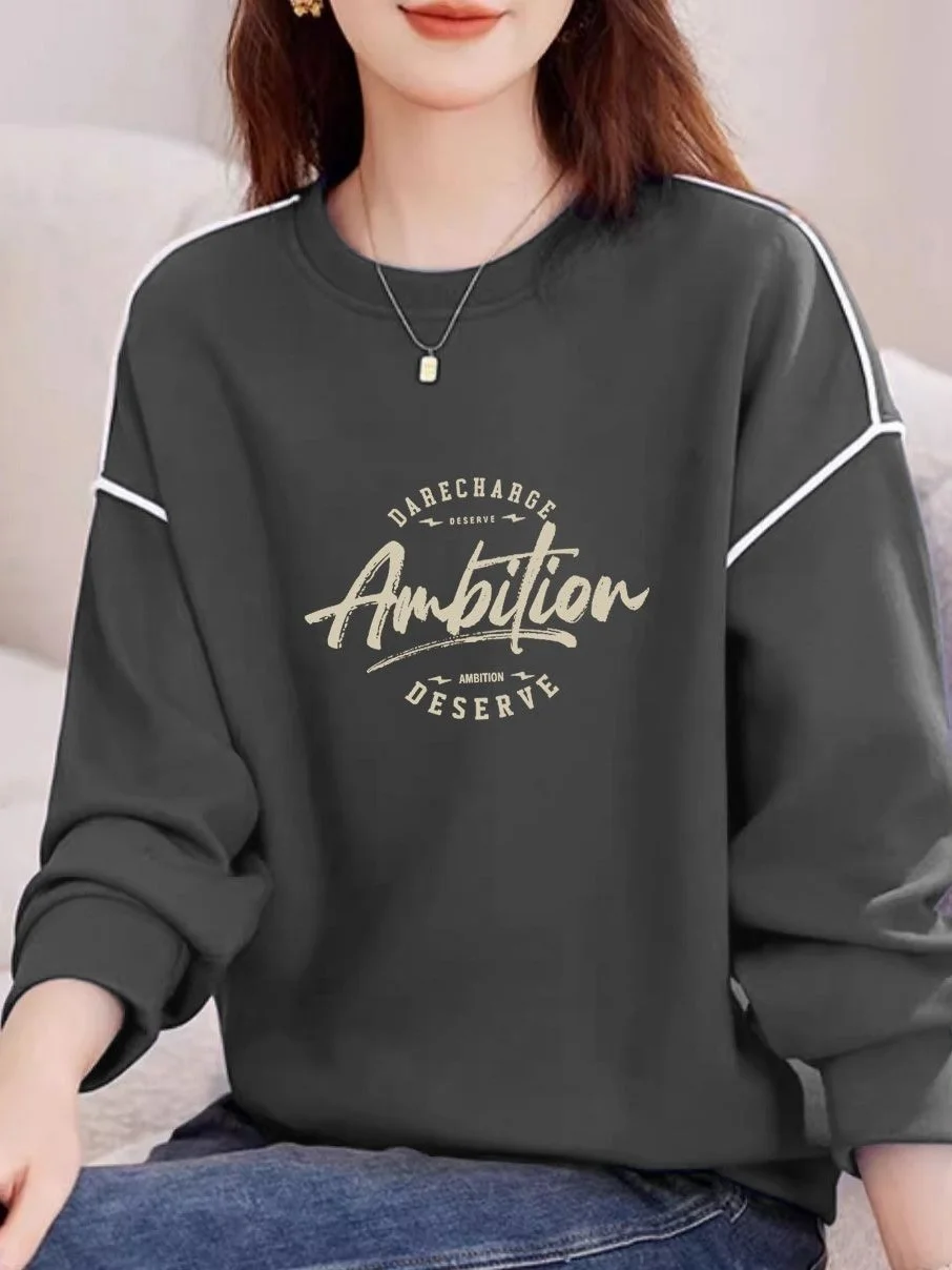 

Весенне-осенний женский свитшот с длинными рукавами и принтом, модная художественная верхняя одежда с декоративными вставками, свободный крой, круглый вырез горловины