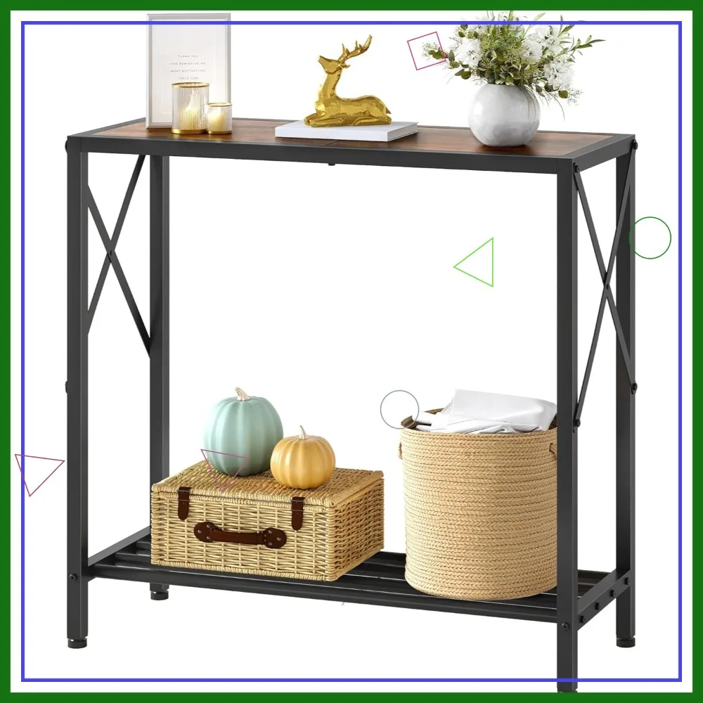 

28.3'' Narrow Console Table with 2 Open Shelves, Rustic Brown Sofa Table for Living Room, Entryway, Hallway