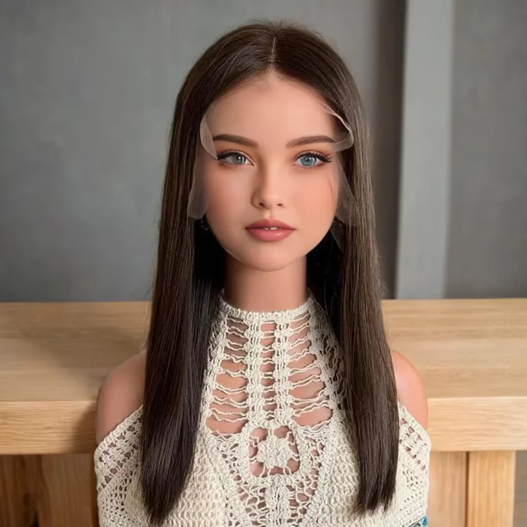 

Brown Straight 18inch 5*5 Lace Front Hair 100% Human Hair Wig 150 Density with Baby Hair Pre-Plucked Soft Hair Wig