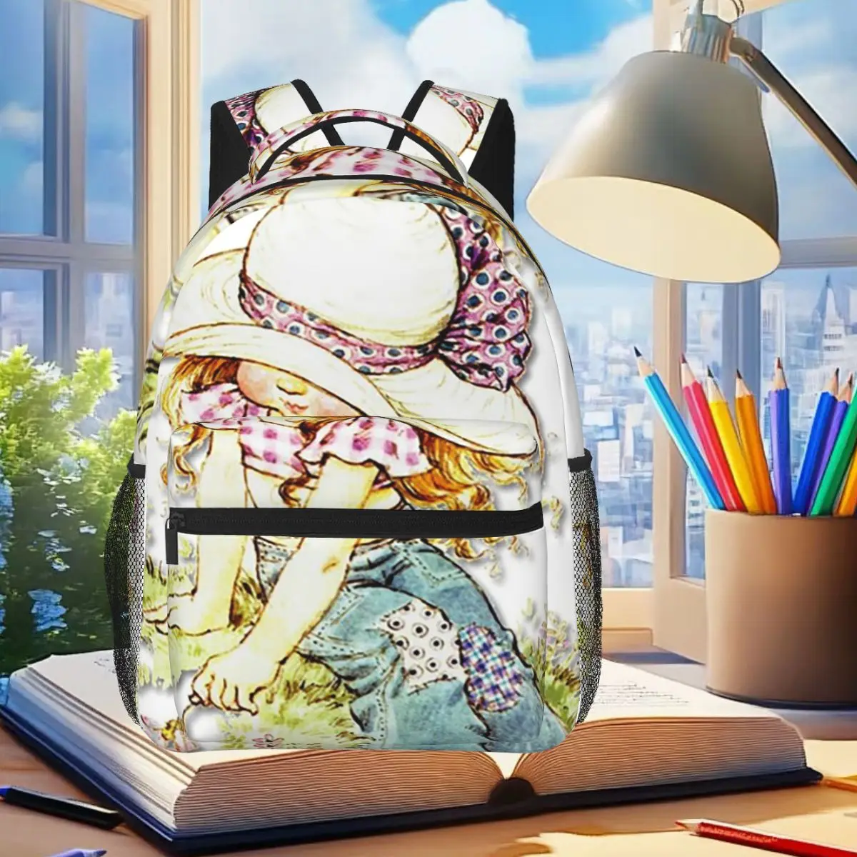 

Sarah Kay Swing Girl Cartoon Backpack Student Boys Girls BookBag Kids School Bag Laptop Shoulder Bags for Men Women