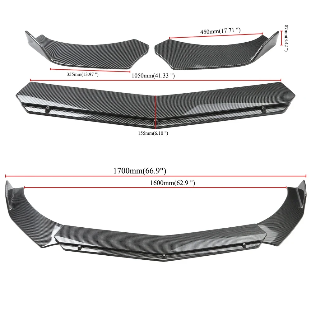 Universal Front Bumper Lip Spoiler Car Body Protevtive Extension Decoration & Support Rod Keep Bupmer Stable for Hatchback Sedan